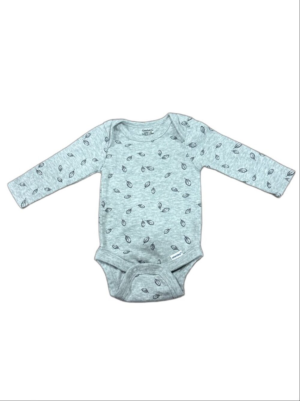 Title: Gerber Baby Unisex Gray Leaf Print Long Sleeve Onesie - Size Newborn / 0M